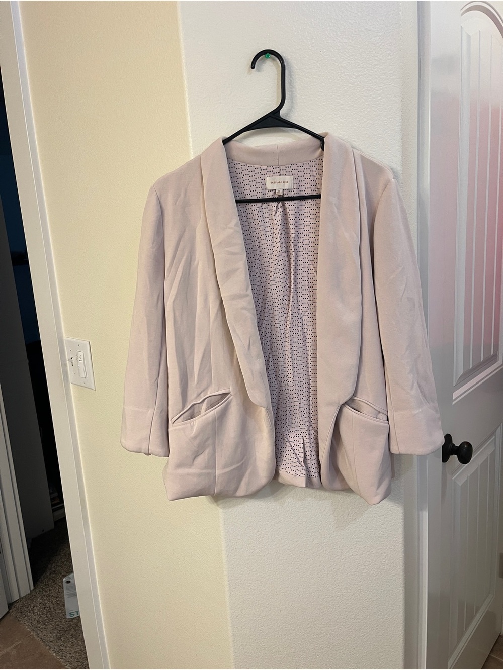 Skies Are Blue Light Blush Draped Open Blazer